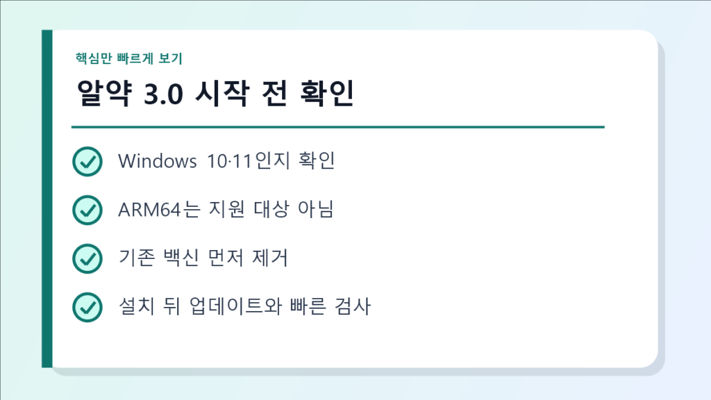 알약 3.0 시작 전 확인 요약 이미지