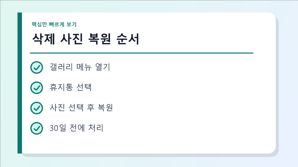 삭제 사진 복원 순서 요약 이미지